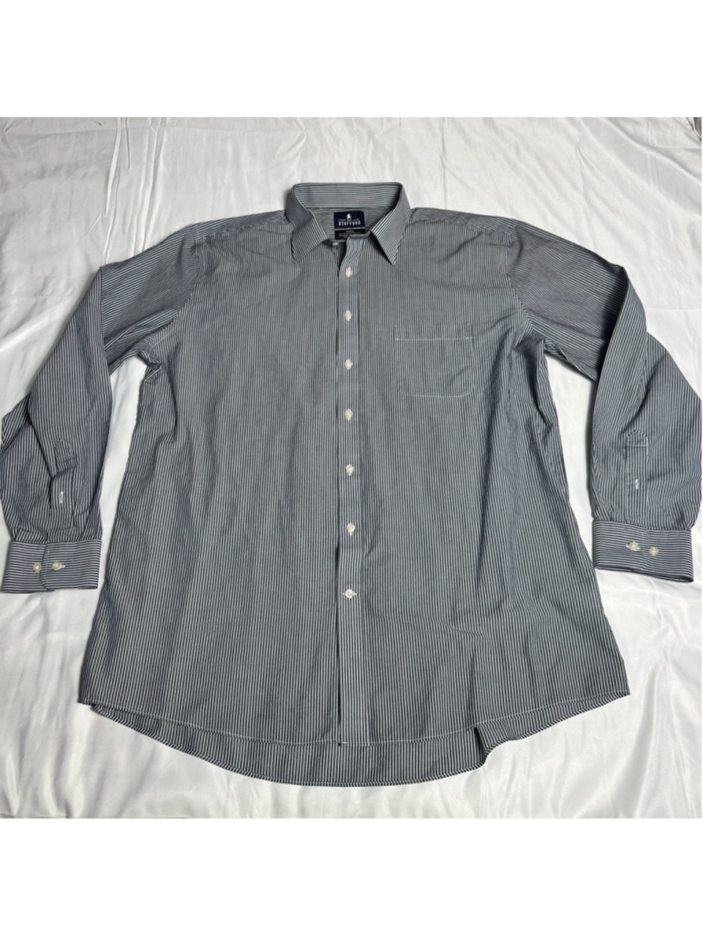 Men's Stafford Dress Shirt Black White Striped Size 18